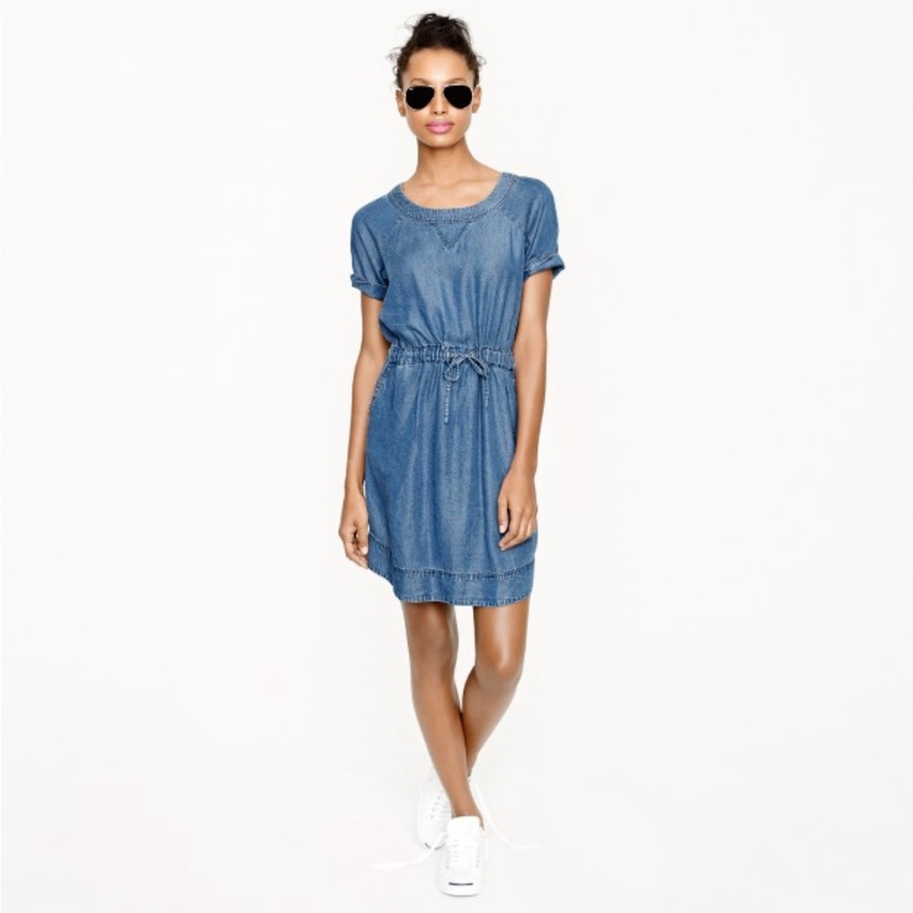 JCrew chambray mini dress with drawstring waist size medium